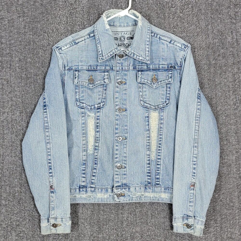 Vintage Carbon Denim Trucker Jacket Mens Small Blue Jean Distressed